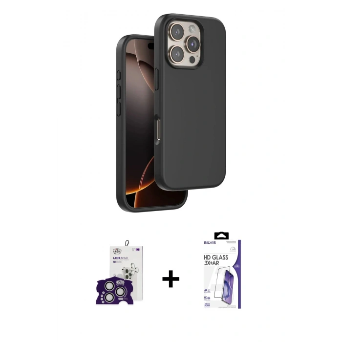 MARSİLYAN™- iPhone 16 Pro Max Kılıf Kıvılcım Çizgi Serisi - Siyah Bilvis 3X AR HD Cam Ekran Koruyucu + Bilvis Titan Kamera Lens - GS