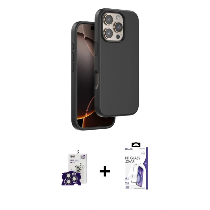 MARSİLYAN™- iPhone 16 Pro Max Kılıf Kıvılcım Çizgi Serisi - Siyah Bilvis 3X AR HD Cam Ekran Koruyucu + Bilvis Titan Kamera Lens - TMGI