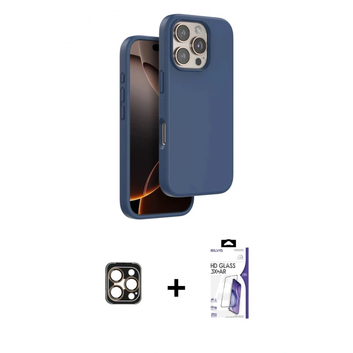 MARSİLYAN™- iPhone 16 Pro Max Kılıf Kıvılcım Çizgi Serisi - Siyah Bilvis 3X AR HD Cam Ekran Koruyucu + PVD Metal Kamera Lens - GD