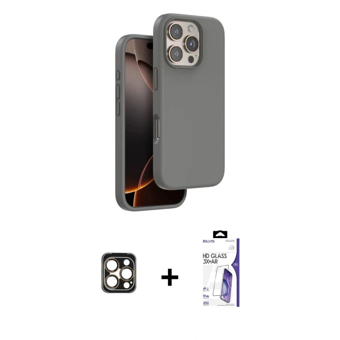 MARSİLYAN™- iPhone 16 Pro Max Kılıf Kıvılcım Çizgi Serisi - Siyah Bilvis 3X AR HD Cam Ekran Koruyucu + PVD Metal Kamera Lens - GD