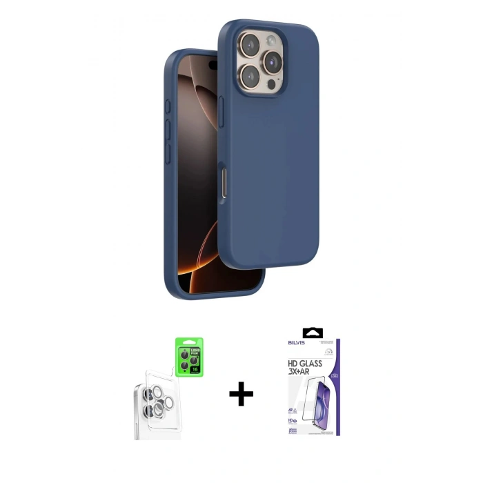MARSİLYAN™- iPhone 16 Pro Max Kılıf Kıvılcım Çizgi Serisi - Siyah Bilvis 3X AR HD Cam Ekran Koruyucu + Raze Metal Kamera Lens - BZ