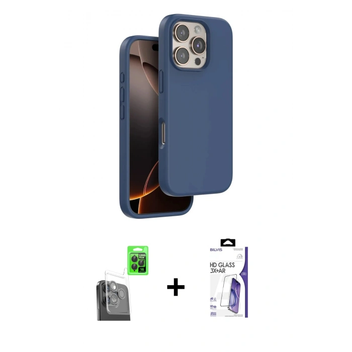 MARSİLYAN™- iPhone 16 Pro Max Kılıf Kıvılcım Çizgi Serisi - Siyah Bilvis 3X AR HD Cam Ekran Koruyucu + Raze Metal Kamera Lens - SH