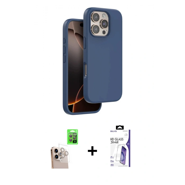 MARSİLYAN™- iPhone 16 Pro Max Kılıf Kıvılcım Çizgi Serisi - Siyah Bilvis 3X AR HD Cam Ekran Koruyucu + Raze Metal Kamera Lens - NLGY