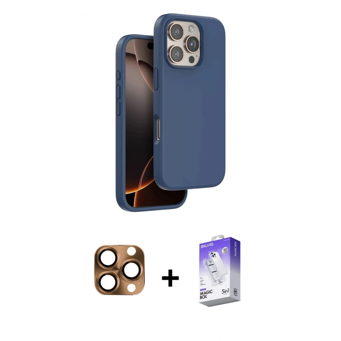 MARSİLYAN™- iPhone 16 Pro Max Kılıf Kıvılcım Çizgi Serisi - Siyah Bilvis 5in1 3D Magic Cam Ekran Koruyucu + Çöl Titanyum Pers Alüminyum Kamera Lens