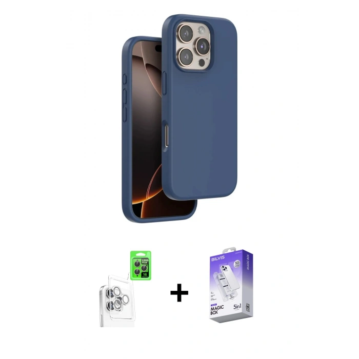 MARSİLYAN™- iPhone 16 Pro Max Kılıf Kıvılcım Çizgi Serisi - Siyah Bilvis 5in1 3D Magic Cam Ekran Koruyucu + Raze Metal Kamera Lens - BZ