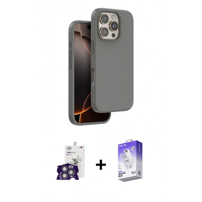 MARSİLYAN™- iPhone 16 Pro Max Kılıf Kıvılcım Çizgi Serisi - Siyah Bilvis 5in1 3D Magic Cam Ekran Koruyucu + Bilvis Titan Kamera Lens - GS