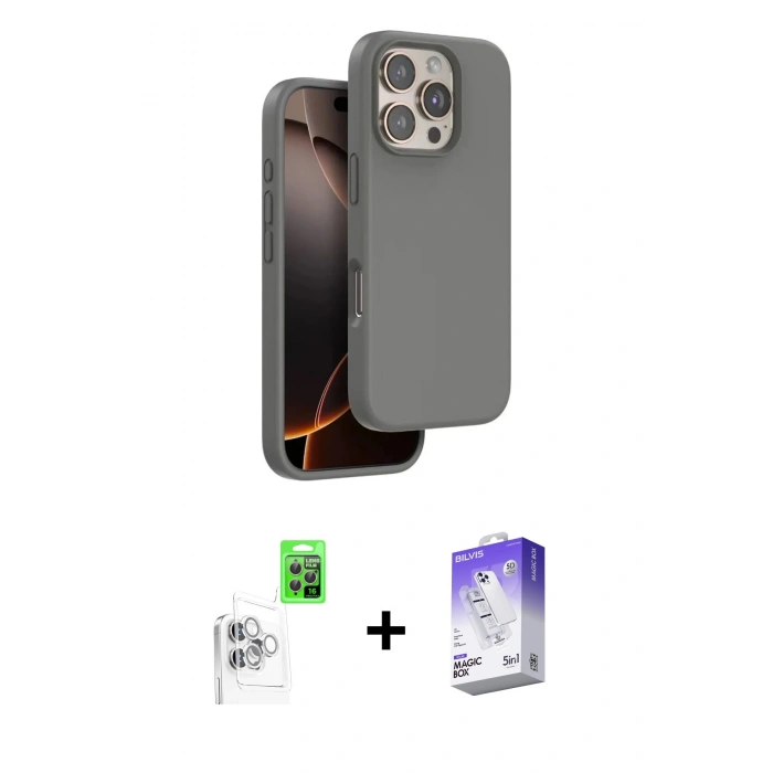 MARSİLYAN™- iPhone 16 Pro Max Kılıf Kıvılcım Çizgi Serisi - Siyah Bilvis 5in1 3D Magic Cam Ekran Koruyucu + Raze Metal Kamera Lens - BZ