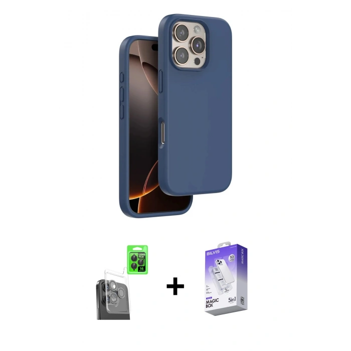 MARSİLYAN™- iPhone 16 Pro Max Kılıf Kıvılcım Çizgi Serisi - Siyah Bilvis 5in1 3D Magic Cam Ekran Koruyucu + Raze Metal Kamera Lens - SH