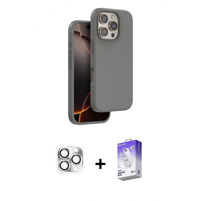 MARSİLYAN™- iPhone 16 Pro Max Kılıf Kıvılcım Çizgi Serisi - Siyah Bilvis 5in1 3D Magic Cam Ekran Koruyucu + Gümüş Pers Alüminyum Kamera Lens