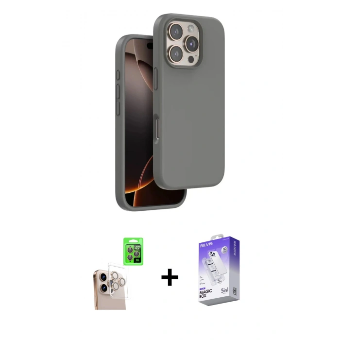 MARSİLYAN™- iPhone 16 Pro Max Kılıf Kıvılcım Çizgi Serisi - Siyah Bilvis 5in1 3D Magic Cam Ekran Koruyucu + Raze Metal Kamera Lens - NLGY
