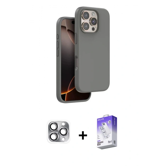 MARSİLYAN™- iPhone 16 Pro Max Kılıf Kıvılcım Çizgi Serisi - Siyah Bilvis 5in1 3D Magic Cam Ekran Koruyucu + Pers Alüminyum Kamera Lens - GI