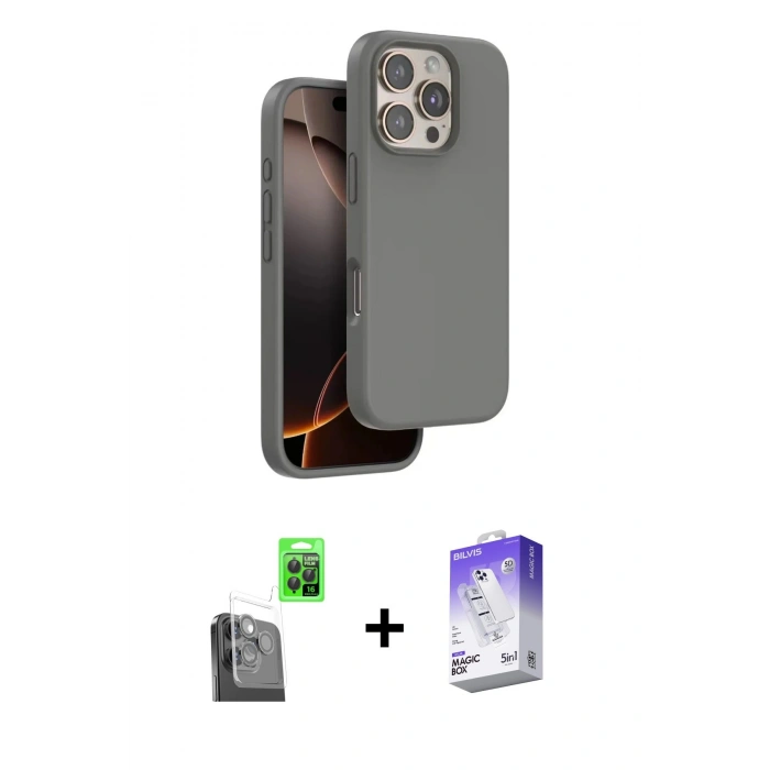 MARSİLYAN™- iPhone 16 Pro Max Kılıf Kıvılcım Çizgi Serisi - Siyah Bilvis 5in1 3D Magic Cam Ekran Koruyucu + Raze Metal Kamera Lens - SH