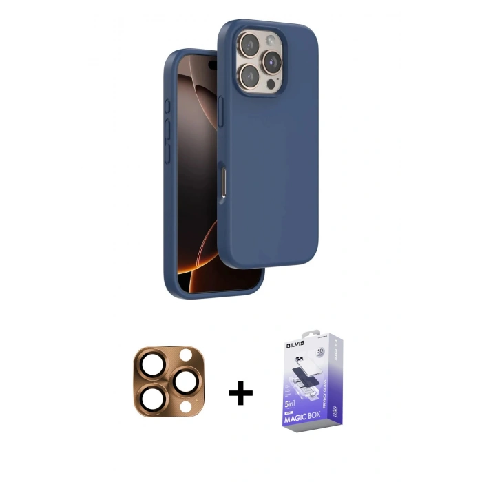 MARSİLYAN™- iPhone 16 Pro Max Kılıf Kıvılcım Çizgi Serisi - Siyah Bilvis 5in1 5D Magic Hayalet Cam Ekran Koruyucu + Çöl Titanyum Pers Alüminyum Kamera Lens