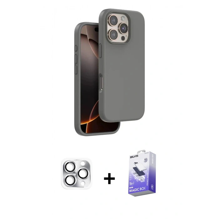 MARSİLYAN™- iPhone 16 Pro Max Kılıf Kıvılcım Çizgi Serisi - Siyah Bilvis 5in1 5D Magic Hayalet Cam Ekran Koruyucu + Pers Alüminyum Kamera Lens - GS