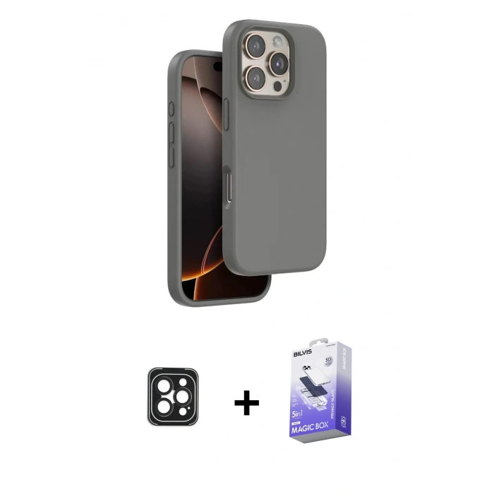 MARSİLYAN™- iPhone 16 Pro Max Kılıf Kıvılcım Çizgi Serisi - Siyah Bilvis 5in1 5D Magic Hayalet Cam Ekran Koruyucu + Siyah PVD Metal Kamera Lens