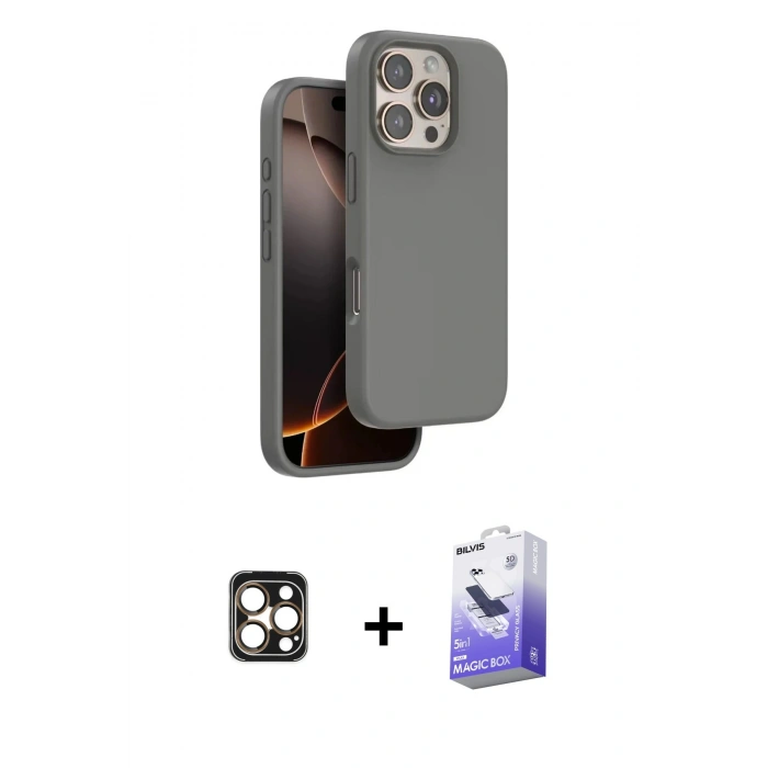 MARSİLYAN™- iPhone 16 Pro Max Kılıf Kıvılcım Çizgi Serisi - Siyah Bilvis 5in1 5D Magic Hayalet Cam Ekran Koruyucu + PVD Metal Kamera Lens - GD