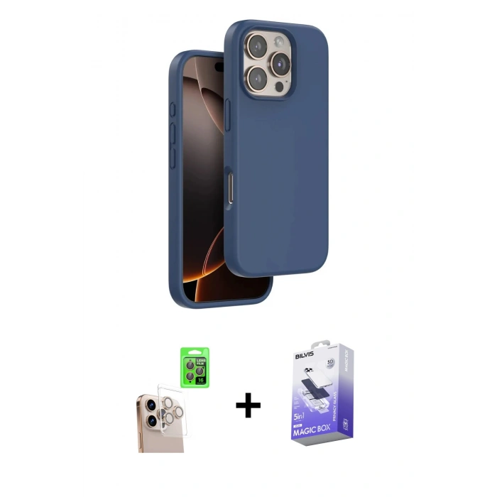 MARSİLYAN™- iPhone 16 Pro Max Kılıf Kıvılcım Çizgi Serisi - Siyah Bilvis 5in1 5D Magic Hayalet Cam Ekran Koruyucu + Raze Metal Kamera Lens - NLGY