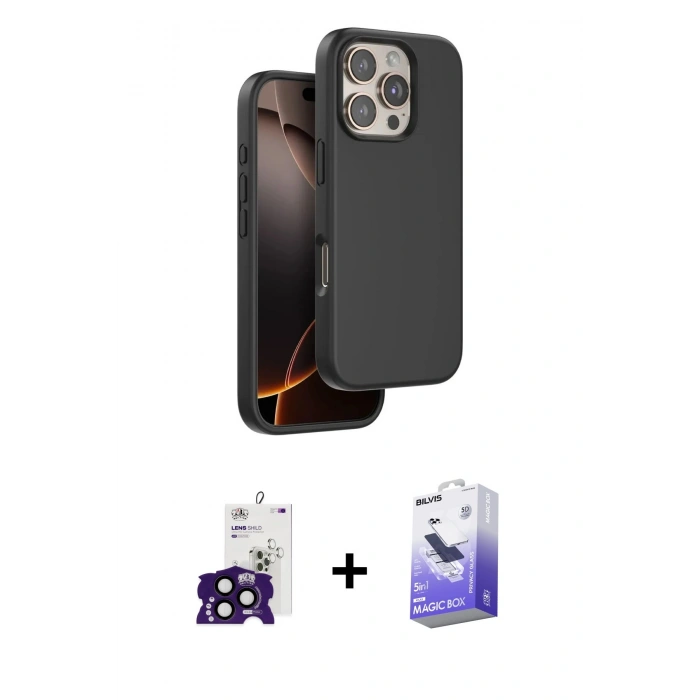 MARSİLYAN™- iPhone 16 Pro Max Kılıf Kıvılcım Çizgi Serisi - Siyah Bilvis 5in1 5D Magic Hayalet Cam Ekran Koruyucu + Bilvis Titan Kamera Lens - SH