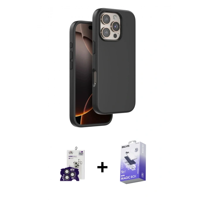 MARSİLYAN™- iPhone 16 Pro Max Kılıf Kıvılcım Çizgi Serisi - Siyah Bilvis 5in1 5D Magic Hayalet Cam Ekran Koruyucu + Bilvis Titan Kamera Lens - TMGI