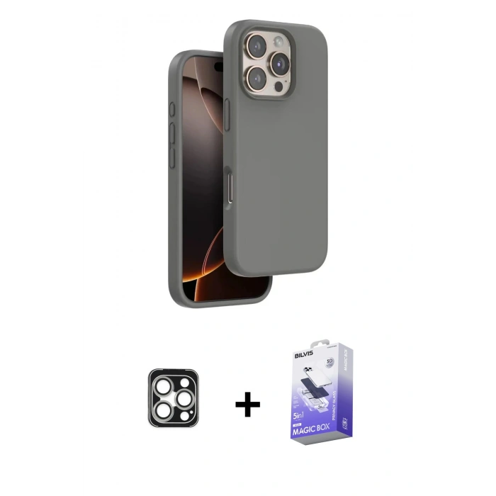 MARSİLYAN™- iPhone 16 Pro Max Kılıf Kıvılcım Çizgi Serisi - Siyah Bilvis 5in1 5D Magic Hayalet Cam Ekran Koruyucu + PVD Metal Kamera Lens - GS