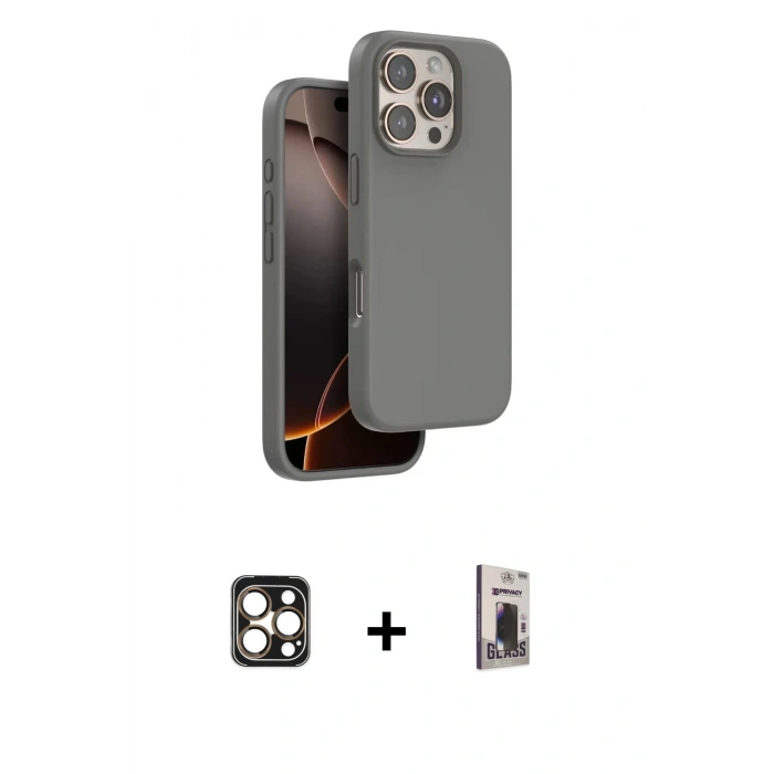 MARSİLYAN™- iPhone 16 Pro Max Kılıf Kıvılcım Çizgi Serisi - Siyah Bilvis Hayalet Cam Ekran Koruyucu + PVD Metal Kamera Lens - GD