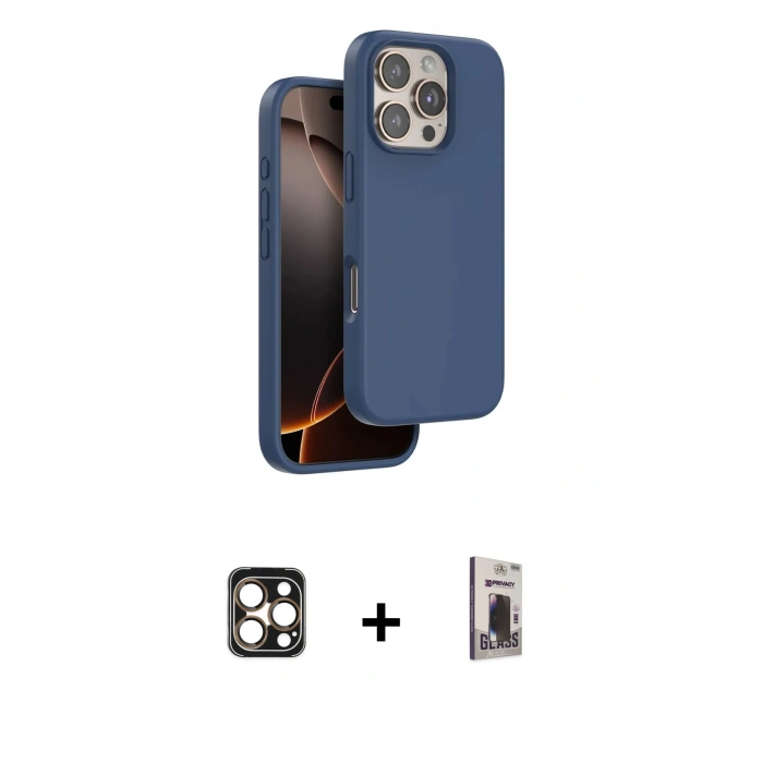 MARSİLYAN™- iPhone 16 Pro Max Kılıf Kıvılcım Çizgi Serisi - Siyah Bilvis Hayalet Cam Ekran Koruyucu + PVD Metal Kamera Lens - GD