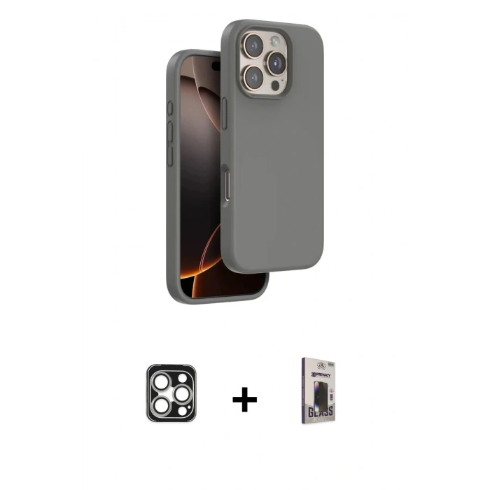 MARSİLYAN™- iPhone 16 Pro Max Kılıf Kıvılcım Çizgi Serisi - Siyah Bilvis Hayalet Cam Ekran Koruyucu + PVD Metal Kamera Lens - GS