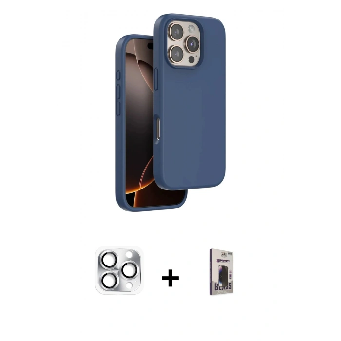 MARSİLYAN™- iPhone 16 Pro Max Kılıf Kıvılcım Çizgi Serisi - Siyah Bilvis Hayalet Cam Ekran Koruyucu + Pers Alüminyum Kamera Lens - GS