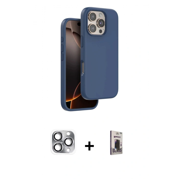 MARSİLYAN™- iPhone 16 Pro Max Kılıf Kıvılcım Çizgi Serisi - Siyah Bilvis Hayalet Cam Ekran Koruyucu + Pers Alüminyum Kamera Lens - GI