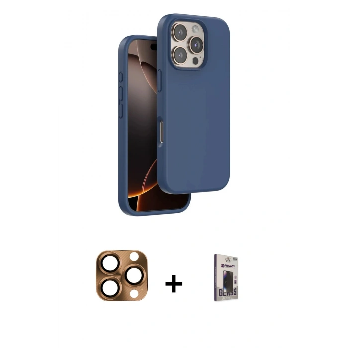 MARSİLYAN™- iPhone 16 Pro Max Kılıf Kıvılcım Çizgi Serisi - Siyah Bilvis Hayalet Cam Ekran Koruyucu + Pers Alüminyum Kamera Lens - CLTM