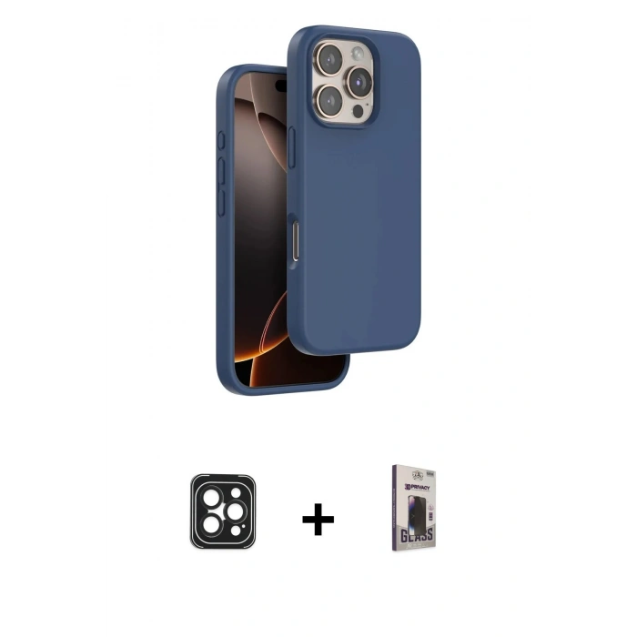 MARSİLYAN™- iPhone 16 Pro Max Kılıf Kıvılcım Çizgi Serisi - Siyah Bilvis Hayalet Cam Ekran Koruyucu + PVD Metal Kamera Lens - SH