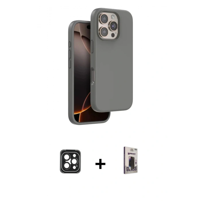MARSİLYAN™- iPhone 16 Pro Max Kılıf Kıvılcım Çizgi Serisi - Siyah Bilvis Hayalet Cam Ekran Koruyucu + PVD Metal Kamera Lens - SH