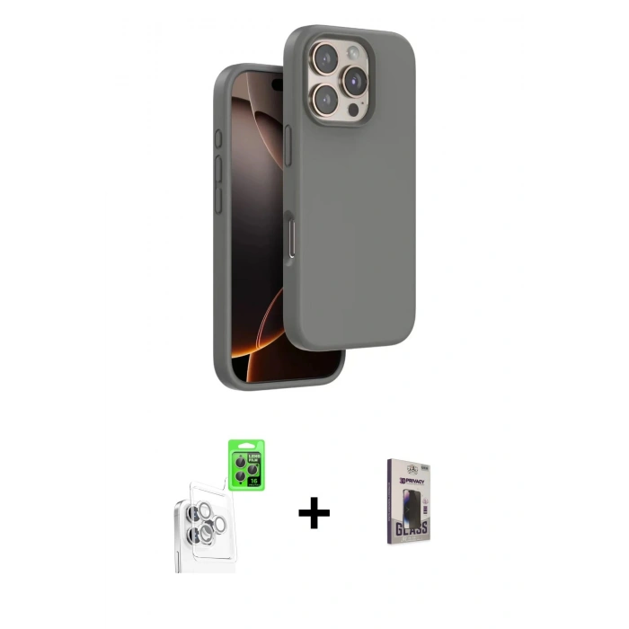 MARSİLYAN™- iPhone 16 Pro Max Kılıf Kıvılcım Çizgi Serisi - Siyah Bilvis Hayalet Cam Ekran Koruyucu + Raze Metal Kamera Lens - BZ