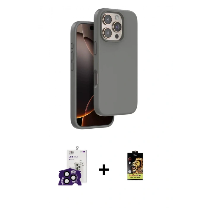 MARSİLYAN™- iPhone 16 Pro Max Kılıf Kıvılcım Çizgi Serisi - Siyah Buffer Cam Ekran Koruyucu + Bilvis Titan Kamera Lens - SH