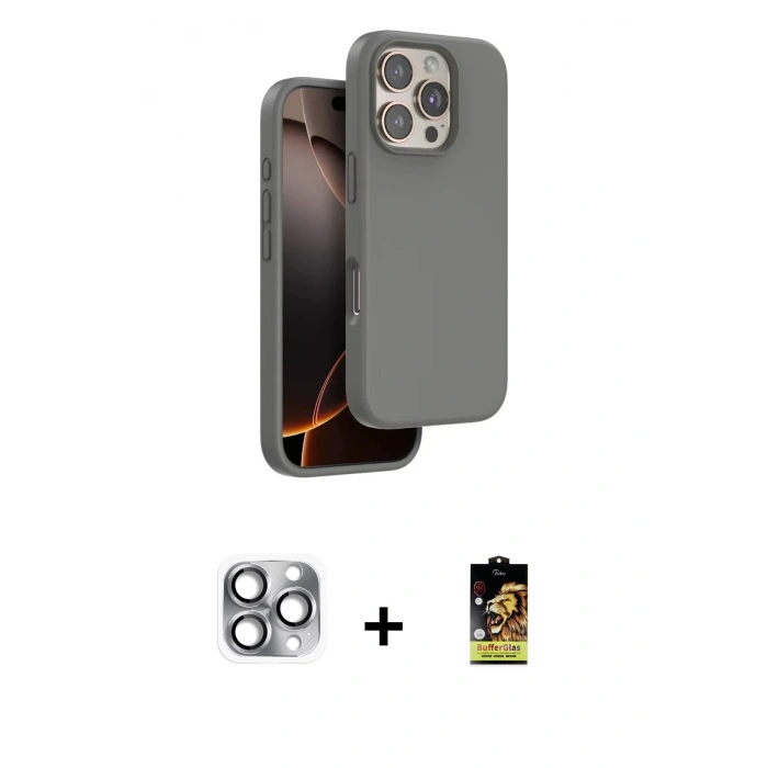 MARSİLYAN™- iPhone 16 Pro Max Kılıf Kıvılcım Çizgi Serisi - Siyah Buffer Cam Ekran Koruyucu + Pers Alüminyum Kamera Lens - GI