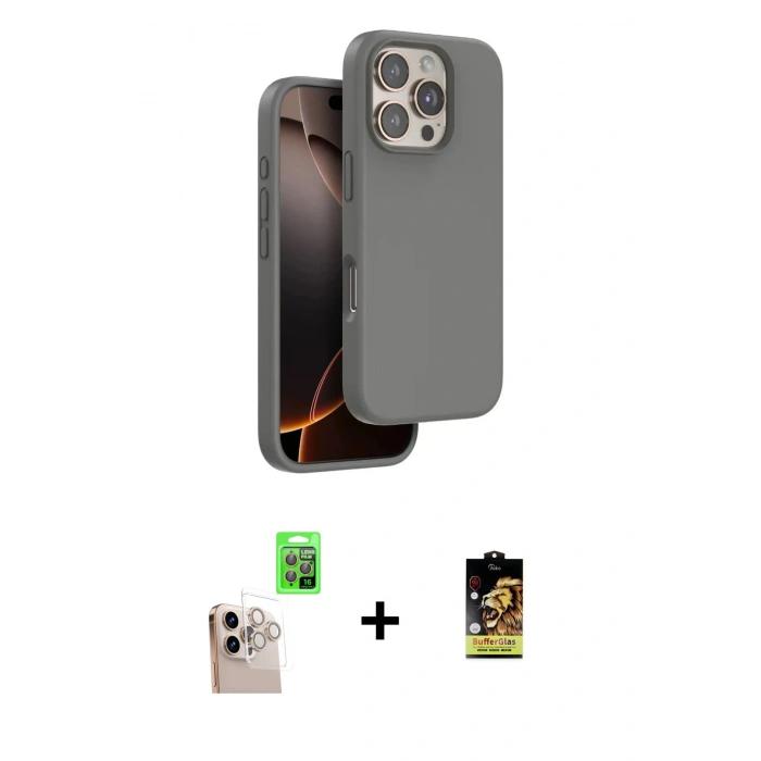 MARSİLYAN™- iPhone 16 Pro Max Kılıf Kıvılcım Çizgi Serisi - Siyah Buffer Cam Ekran Koruyucu + Raze Metal Kamera Lens - NLGY