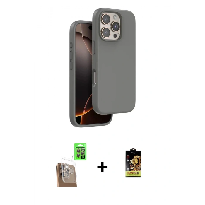 MARSİLYAN™- iPhone 16 Pro Max Kılıf Kıvılcım Çizgi Serisi - Siyah Buffer Cam Ekran Koruyucu + Raze Metal Kamera Lens - CLTM