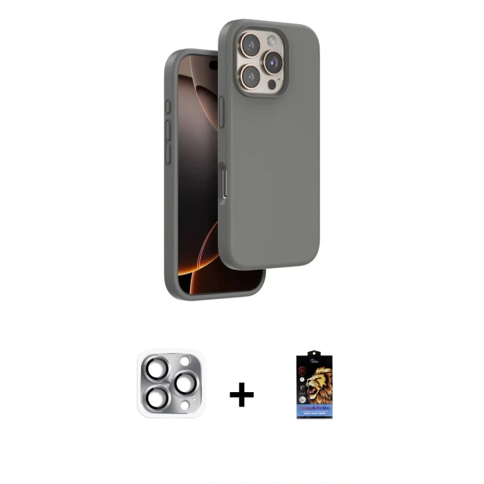 MARSİLYAN™- iPhone 16 Pro Max Kılıf Kıvılcım Çizgi Serisi - Siyah Buffer Hayalet Cam Ekran Koruyucu + Pers Alüminyum Kamera Lens - GI