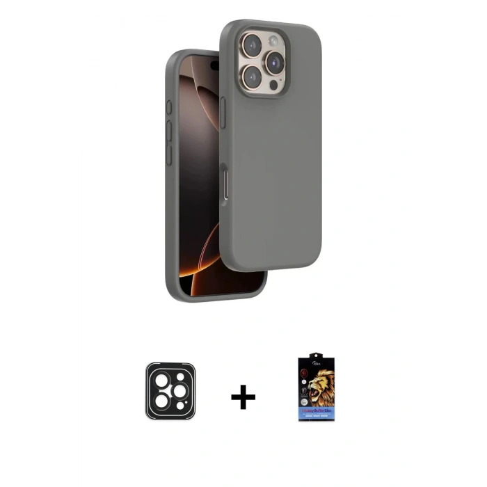 MARSİLYAN™- iPhone 16 Pro Max Kılıf Kıvılcım Çizgi Serisi - Siyah Buffer Hayalet Cam Ekran Koruyucu + PVD Metal Kamera Lens - SH