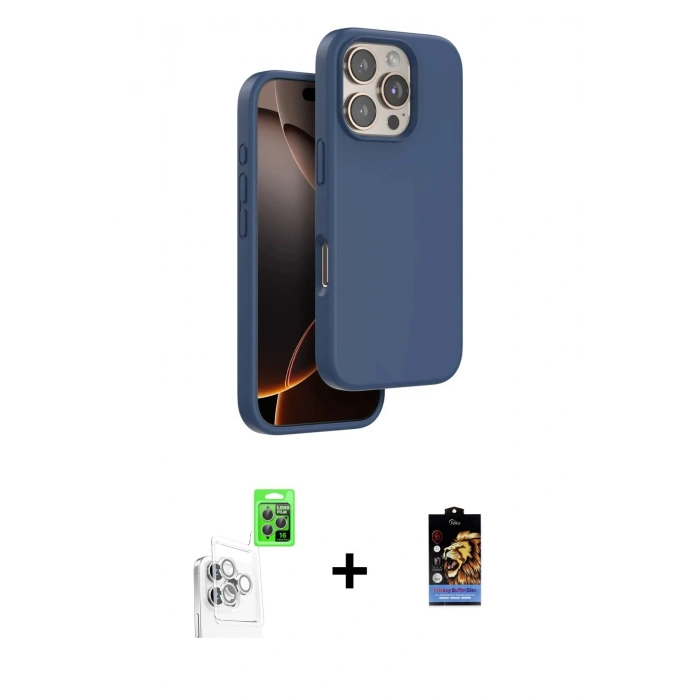 MARSİLYAN™- iPhone 16 Pro Max Kılıf Kıvılcım Çizgi Serisi - Siyah Buffer Hayalet Cam Ekran Koruyucu + Raze Metal Kamera Lens - BZ
