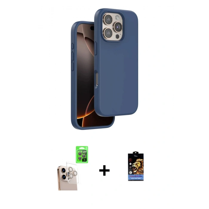 MARSİLYAN™- iPhone 16 Pro Max Kılıf Kıvılcım Çizgi Serisi - Siyah Buffer Hayalet Cam Ekran Koruyucu + Raze Metal Kamera Lens - NLGY