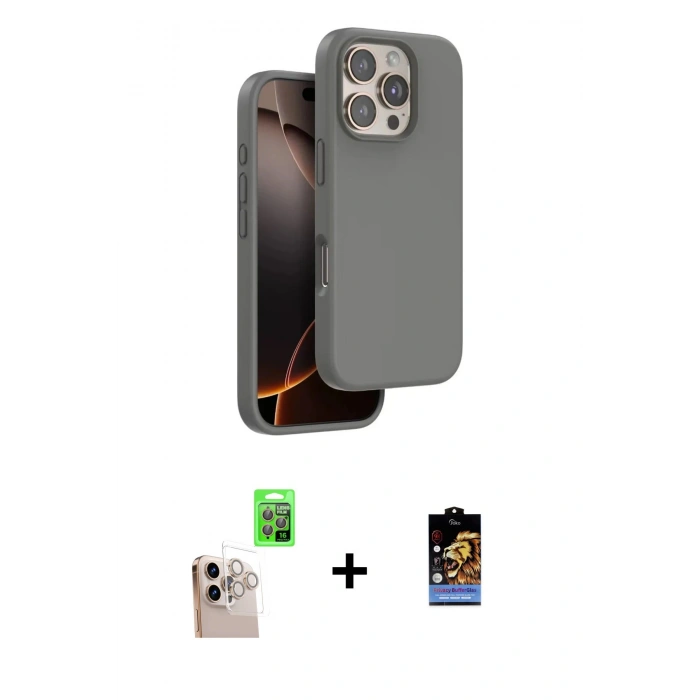 MARSİLYAN™- iPhone 16 Pro Max Kılıf Kıvılcım Çizgi Serisi - Siyah Buffer Hayalet Cam Ekran Koruyucu + Raze Metal Kamera Lens - NLGY