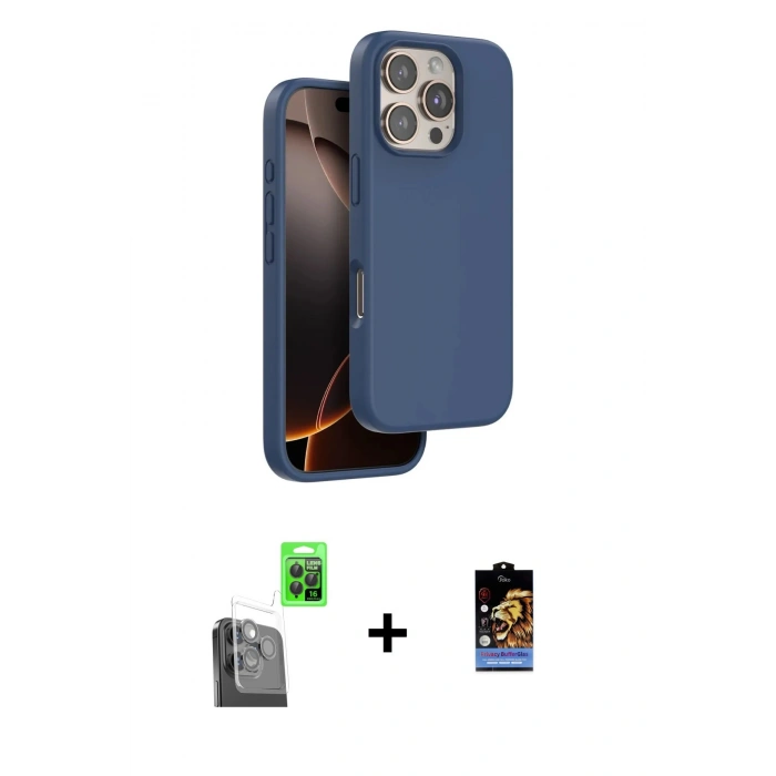 MARSİLYAN™- iPhone 16 Pro Max Kılıf Kıvılcım Çizgi Serisi - Siyah Buffer Hayalet Cam Ekran Koruyucu + Raze Metal Kamera Lens - SH