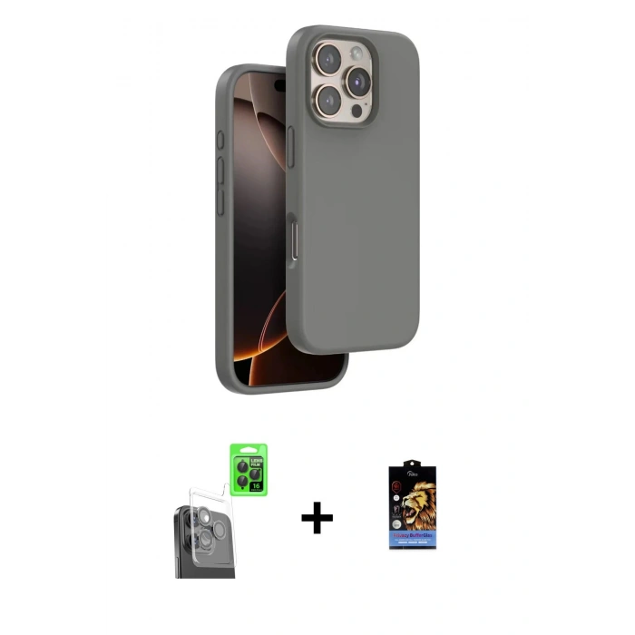 MARSİLYAN™- iPhone 16 Pro Max Kılıf Kıvılcım Çizgi Serisi - Siyah Buffer Hayalet Cam Ekran Koruyucu + Raze Metal Kamera Lens - SH