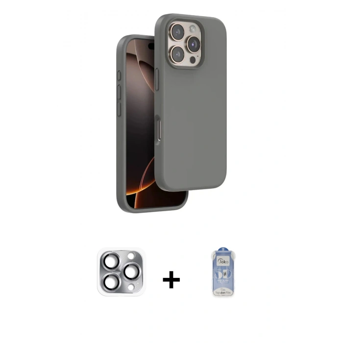 MARSİLYAN™- iPhone 16 Pro Max Kılıf Kıvılcım Çizgi Serisi - Siyah Joko Magic 5D Cam + Pers Alüminyum Kamera Lens - GI