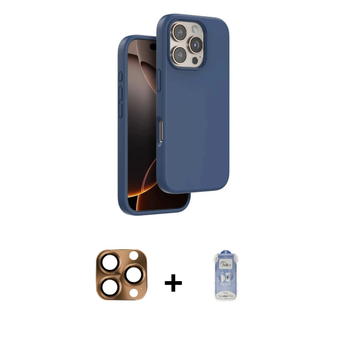 MARSİLYAN™- iPhone 16 Pro Max Kılıf Kıvılcım Çizgi Serisi - Siyah Joko Magic 5D Cam + Pers Alüminyum Kamera Lens - CLTM