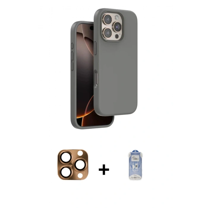 MARSİLYAN™- iPhone 16 Pro Max Kılıf Kıvılcım Çizgi Serisi - Siyah Joko Magic 5D Cam + Pers Alüminyum Kamera Lens - CLTM