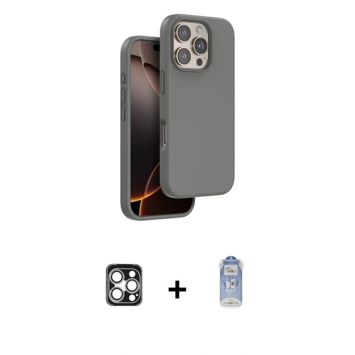 MARSİLYAN™- iPhone 16 Pro Max Kılıf Kıvılcım Çizgi Serisi - Siyah Joko Magic 5D Cam + PVD Metal Kamera Lens - GS