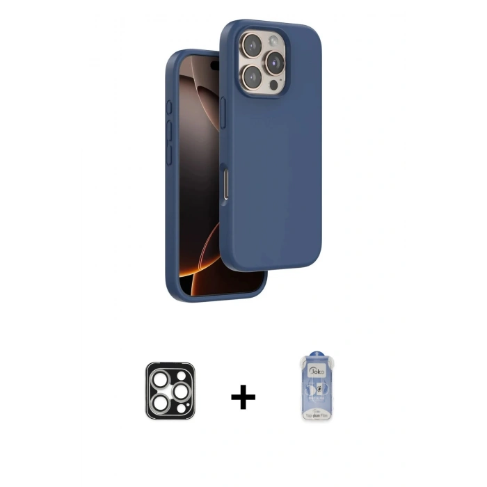 MARSİLYAN™- iPhone 16 Pro Max Kılıf Kıvılcım Çizgi Serisi - Siyah Joko Magic 5D Cam + PVD Metal Kamera Lens - GS