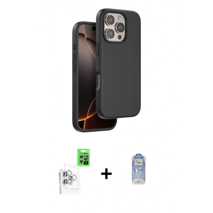 MARSİLYAN™- iPhone 16 Pro Max Kılıf Kıvılcım Çizgi Serisi - Siyah Joko Magic 5D Cam + Raze Metal Kamera Lens - BZ